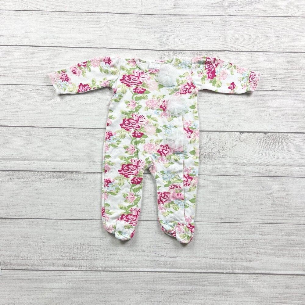 Laura Ashley Baby Girl Footed Sleeper Floral Print Pajamas Zip Up 3-6 Months